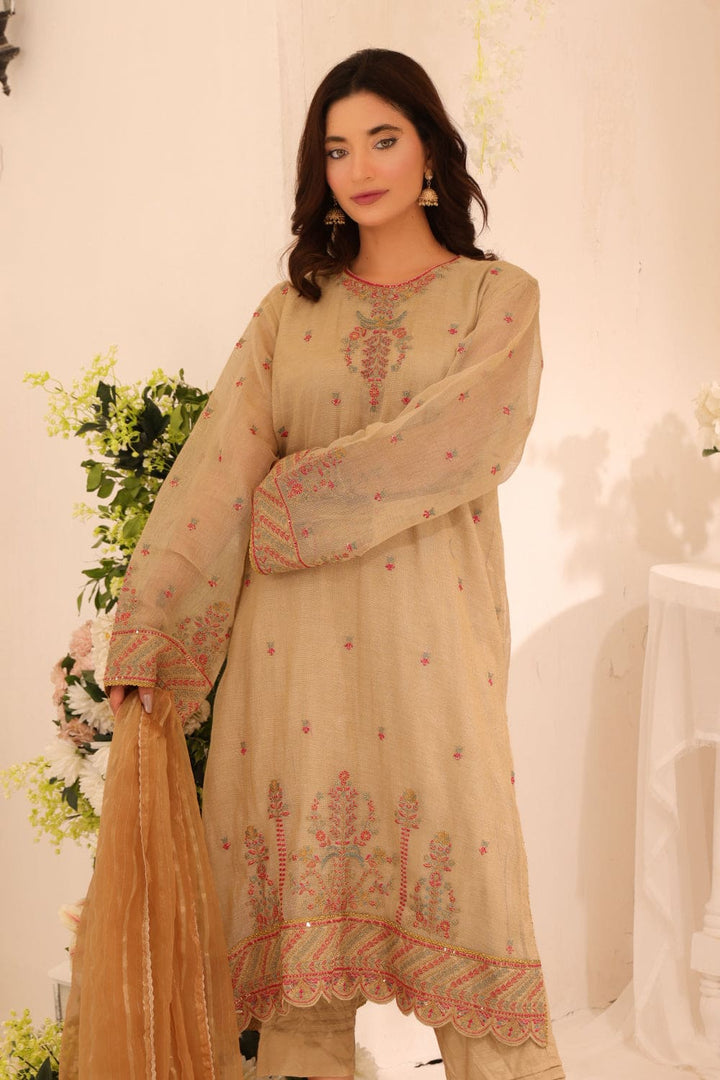 3 Pc Embroidered Chiffon Luxury Stitched Suit - Prime Point Store