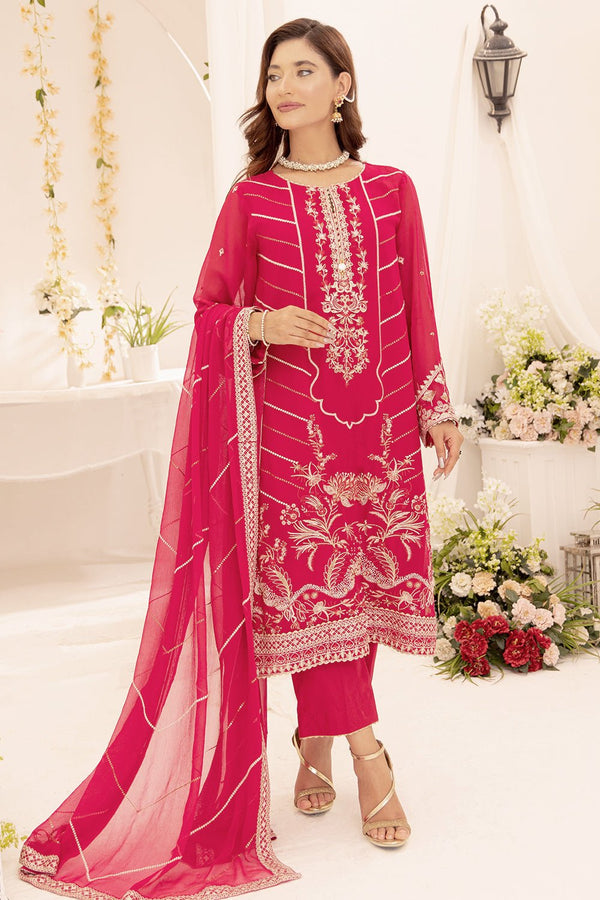 3 Pc Embroidered Chiffon Stitched Suit - Prime Point Store