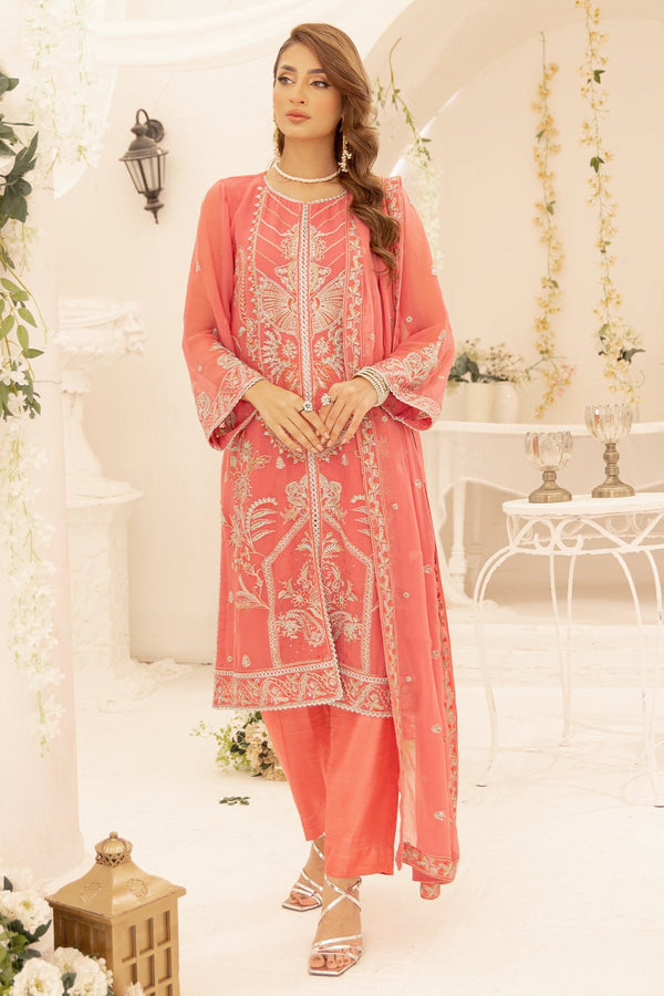 3 Pc Embroidered Chiffon Stitched Suit - Prime Point Store