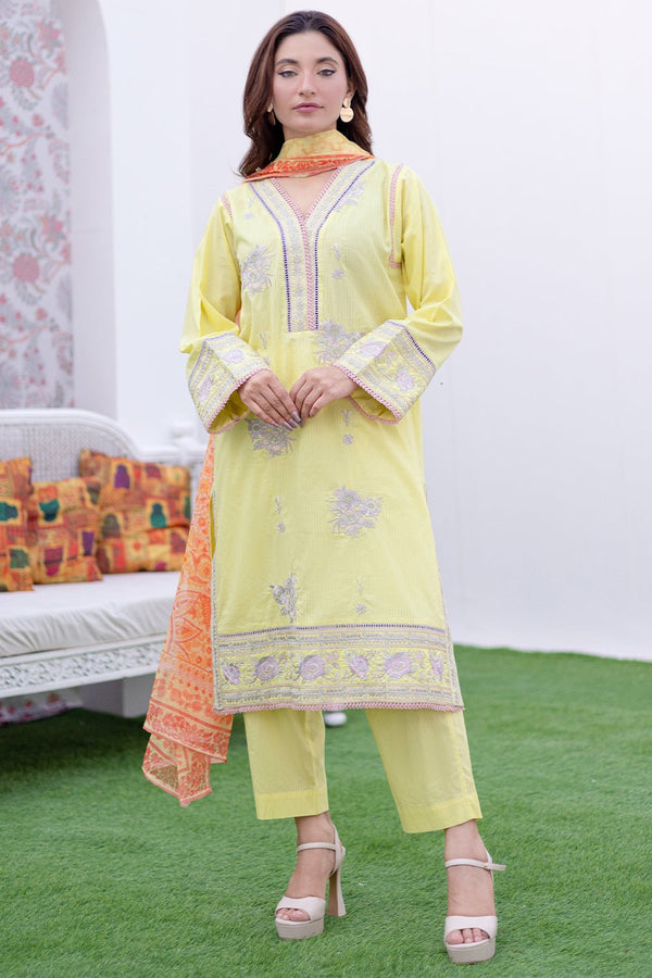 3 Pc Embroidered Dobby Stitched Suit - Prime Point Store