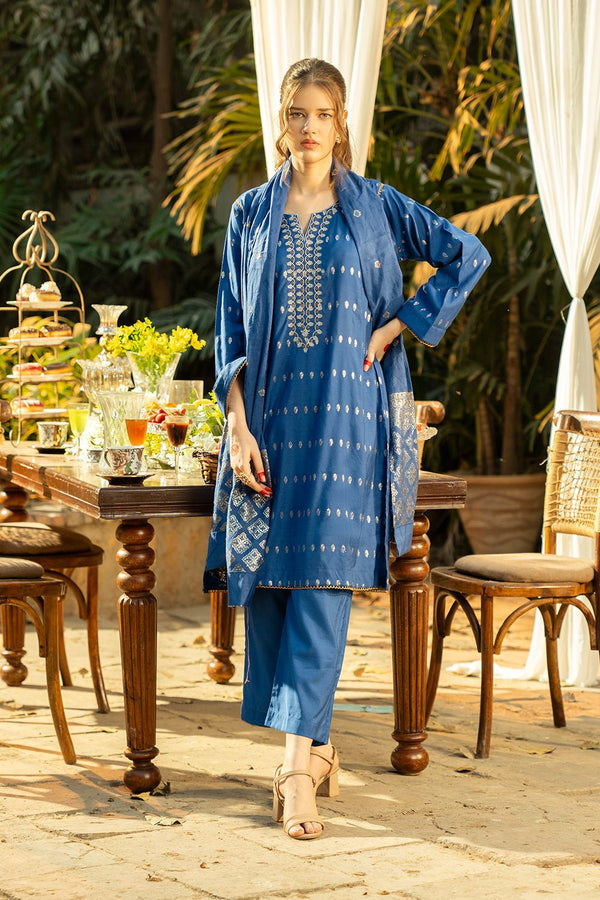 3 Pc Embroidered Jacquard Stitched Suit - Prime Point Store