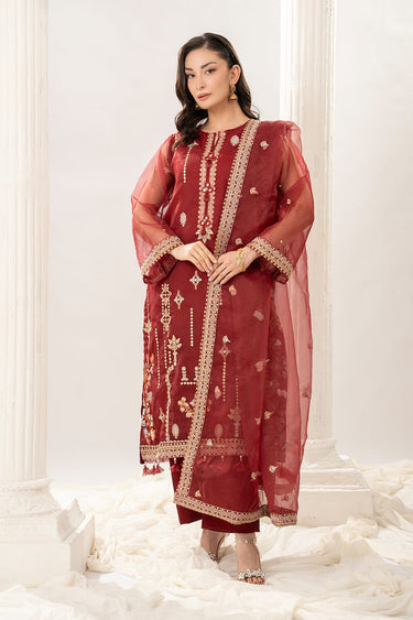 3 Pc Embroidered Organza Unstitched Suit - Prime Point Store