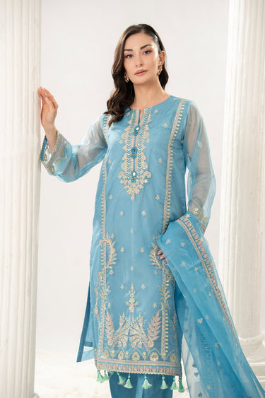 3 Pc Embroidered Organza Unstitched Suit - Prime Point Store