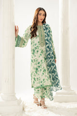3 Pc Embroidered Printed Lawn Unstitched Suit - Prime Point Store