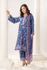 3 Pc Embroidered Printed Lawn Unstitched Suit - Prime Point Store