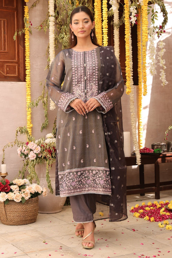 3 Pc Embroidered Zari Net Luxury Stitched Suit - Prime Point Store