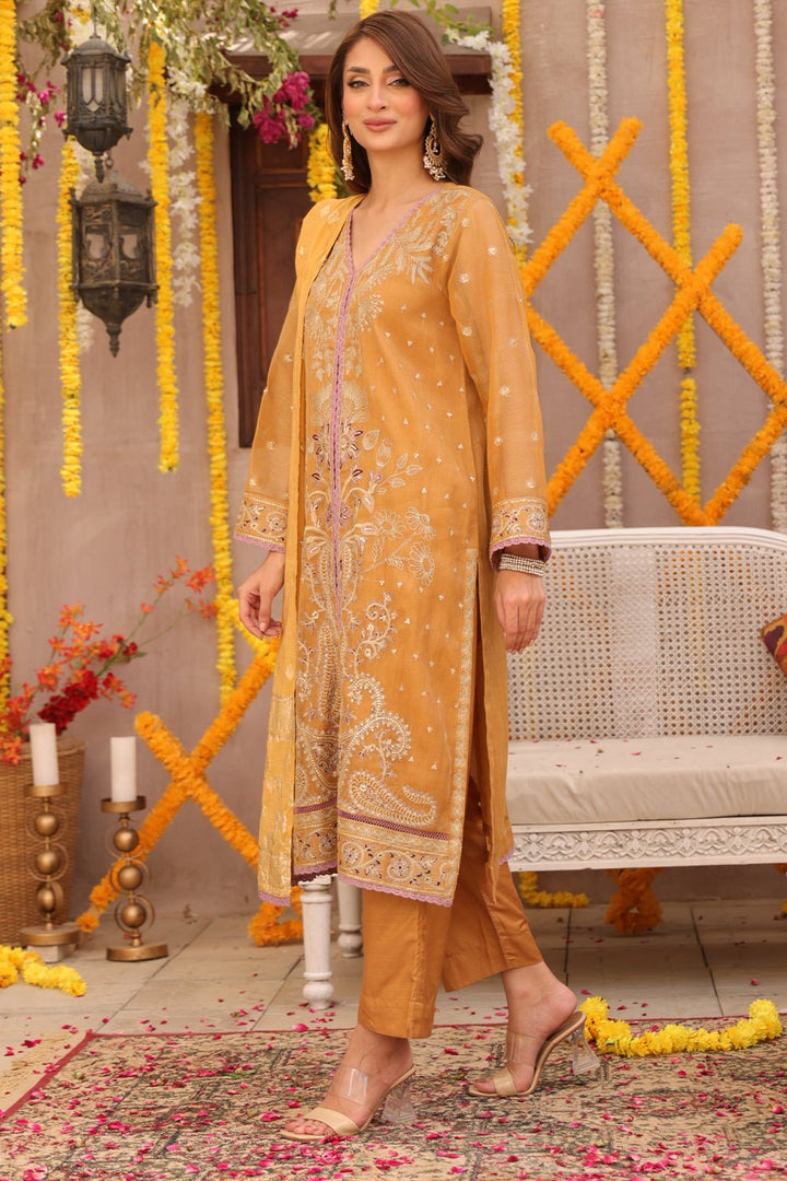 3 Pc Embroidered Zari Net Luxury Stitched Suit - Prime Point Store