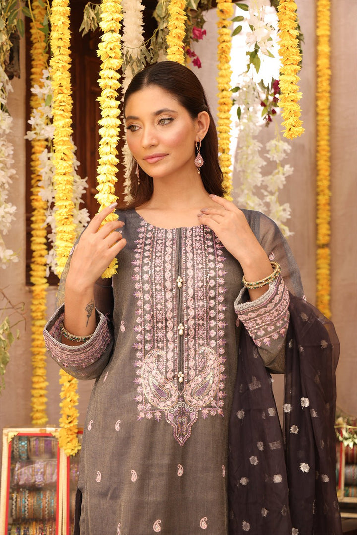 3 Pc Embroidered Zari Net Luxury Stitched Suit - Prime Point Store