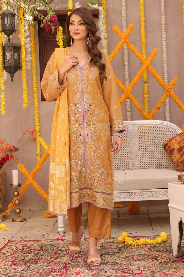 3 Pc Embroidered Zari Net Luxury Stitched Suit - Prime Point Store