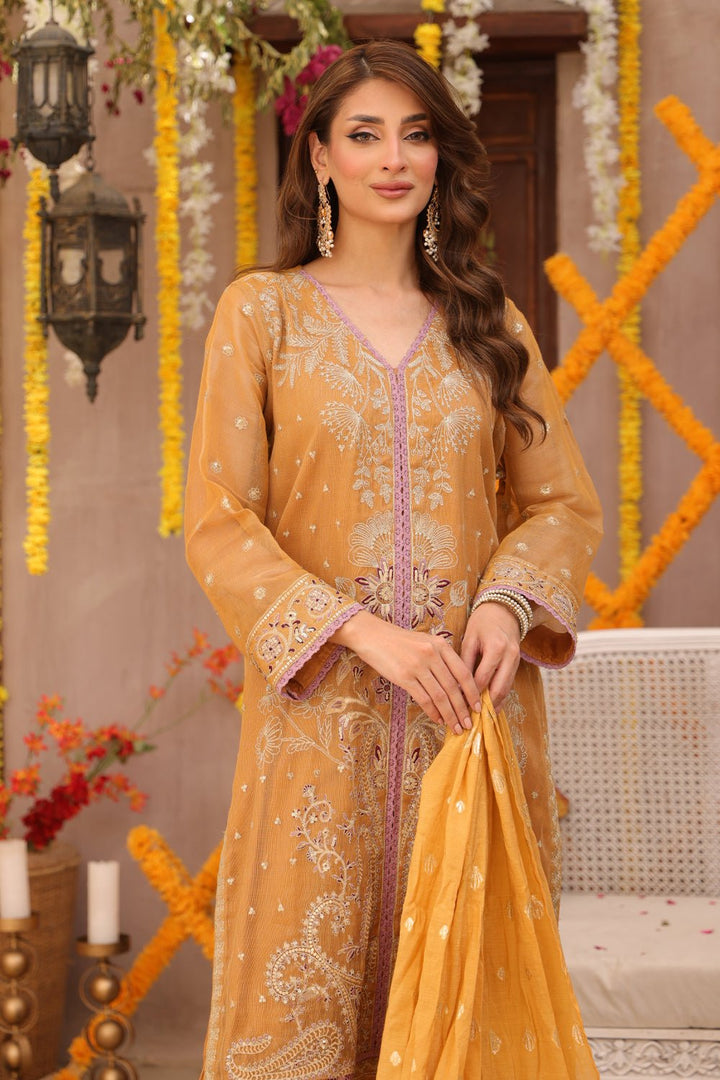 3 Pc Embroidered Zari Net Luxury Stitched Suit - Prime Point Store