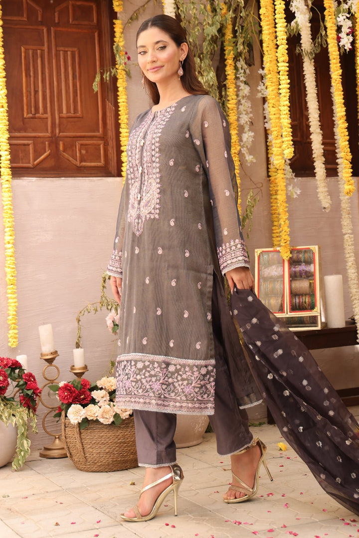 3 Pc Embroidered Zari Net Luxury Stitched Suit - Prime Point Store