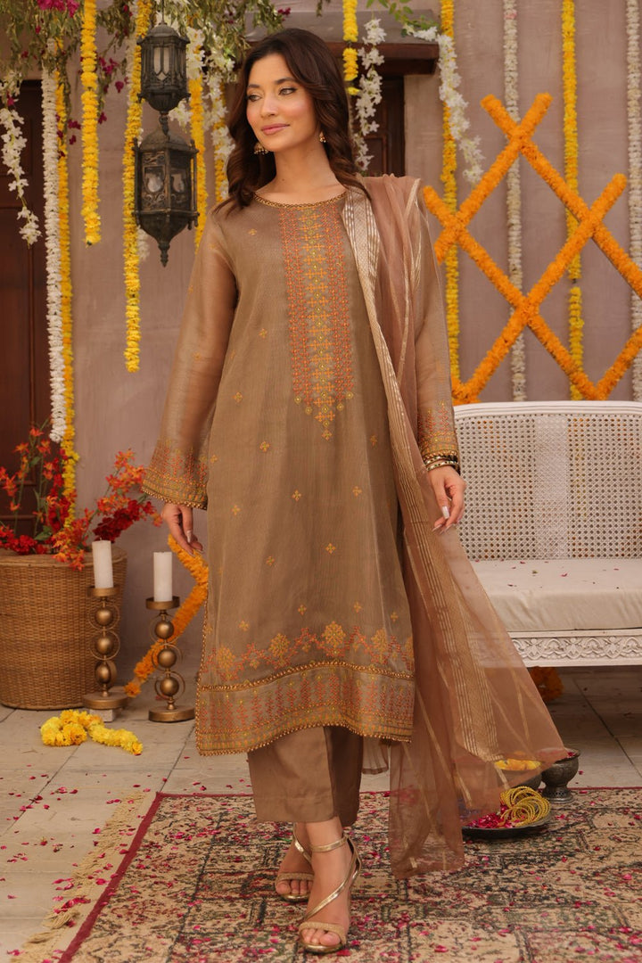 3 Pc Embroidered Zari Net Luxury Stitched Suit - Prime Point Store