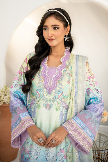 3 Pc Printed Embroidered Charmeuse Silk Unstitched Suit - Prime Point Store