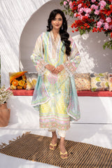 3 Pc Printed Embroidered Charmeuse Silk Unstitched Suit - Prime Point Store
