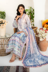 3 Pc Printed Embroidered Charmeuse Silk Unstitched Suit - Prime Point Store
