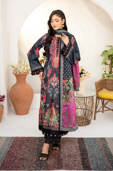3 Pc Printed Embroidered Charmeuse Silk Unstitched Suit - Prime Point Store