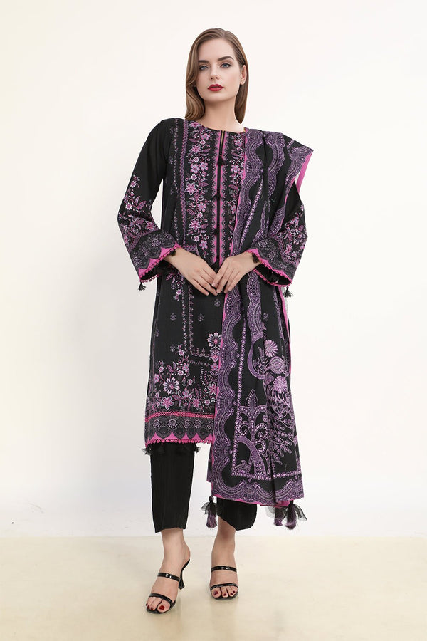 3 Pc Printed Slub khaddar Stitched Suit - Prime Point Store