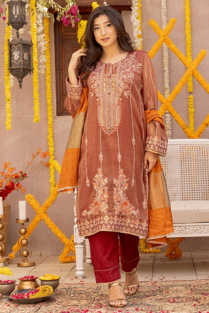 3 Pc Red Dyed Embroidered Stitched Suit - Prime Point Store