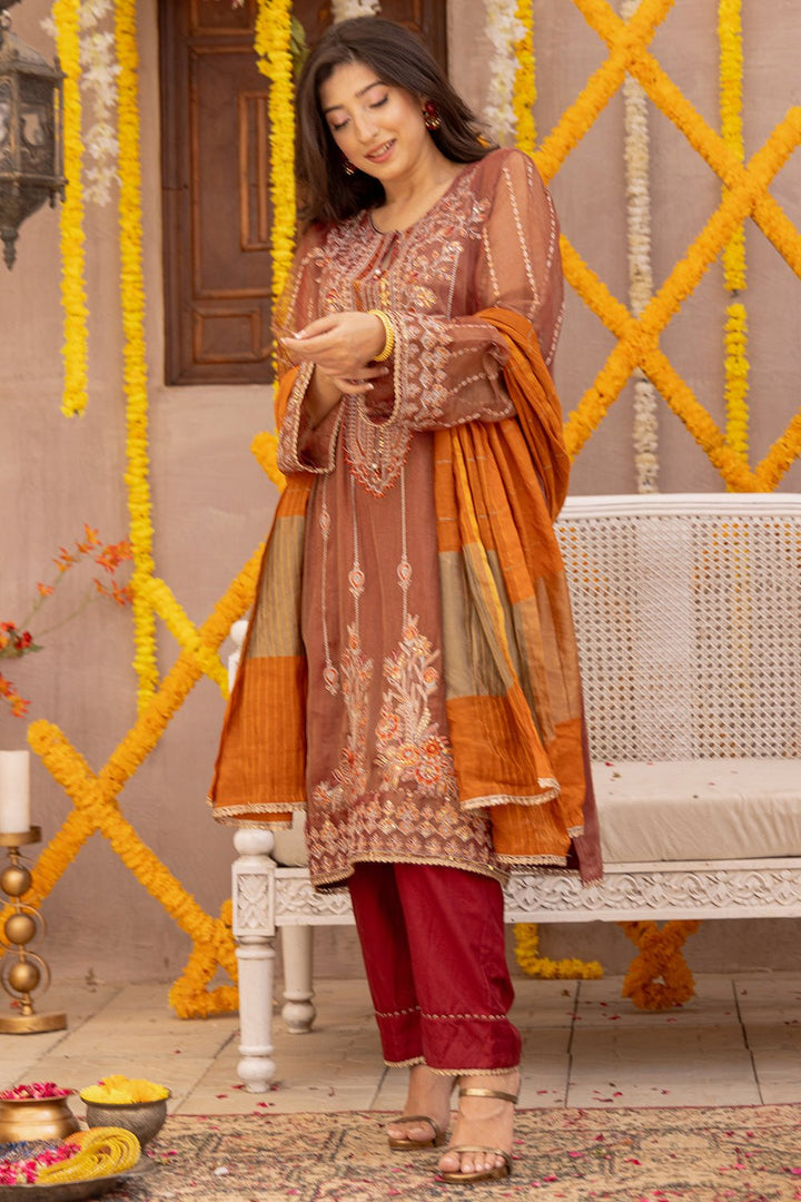 3 Pc Red Dyed Embroidered Stitched Suit - Prime Point Store