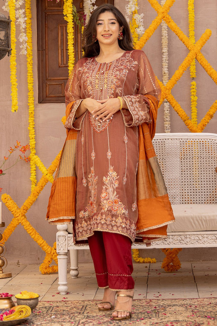 3 Pc Red Dyed Embroidered Stitched Suit - Prime Point Store