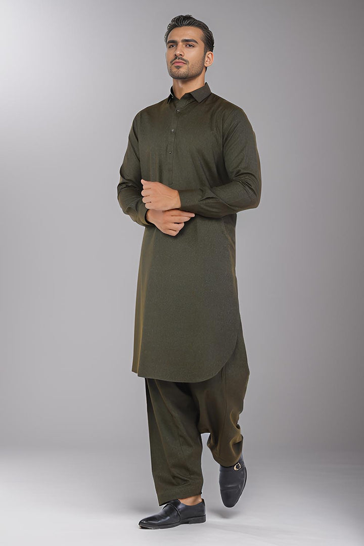 Green Blended Casual Shalwar Kameez For Men - Prime Point Store