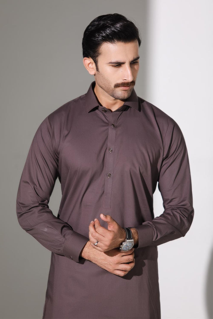 Dark Brown Blended Casual Shalwar Kameez For Men - Prime Point Store