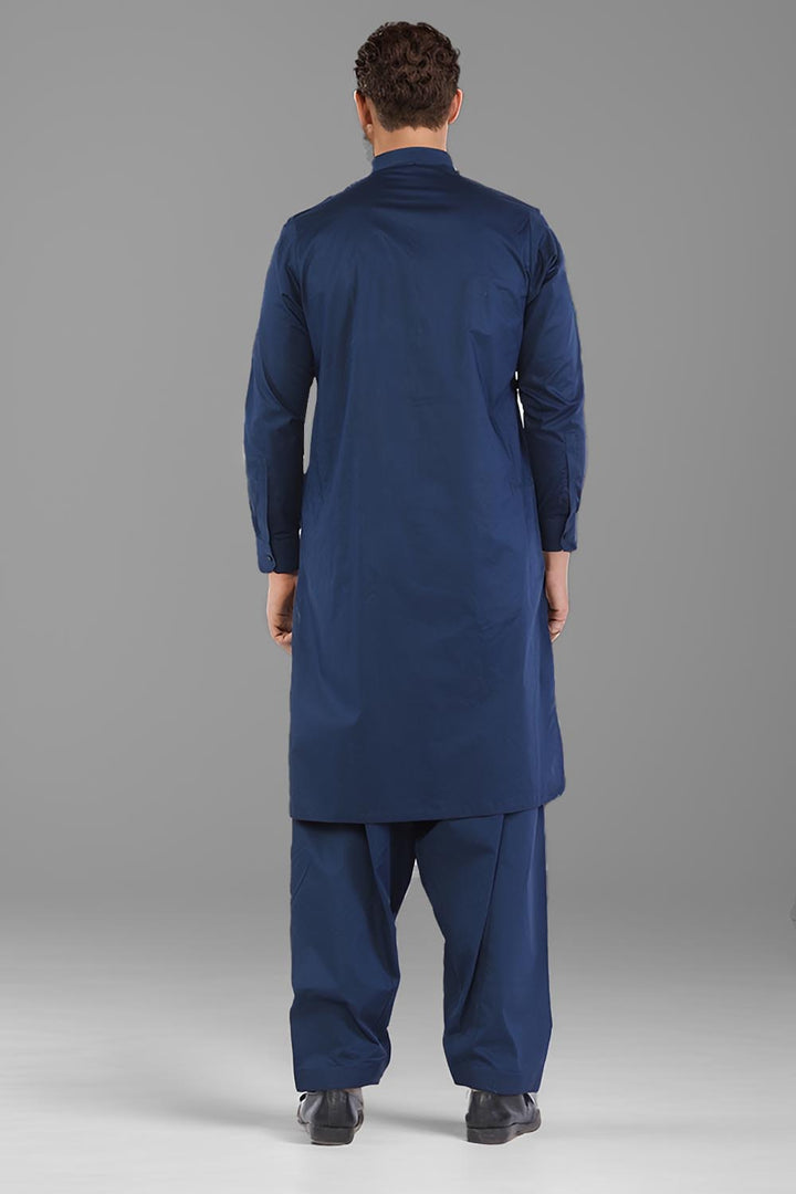 Navy Blue Blended Casual Shalwar Kameez For Men - Prime Point Store