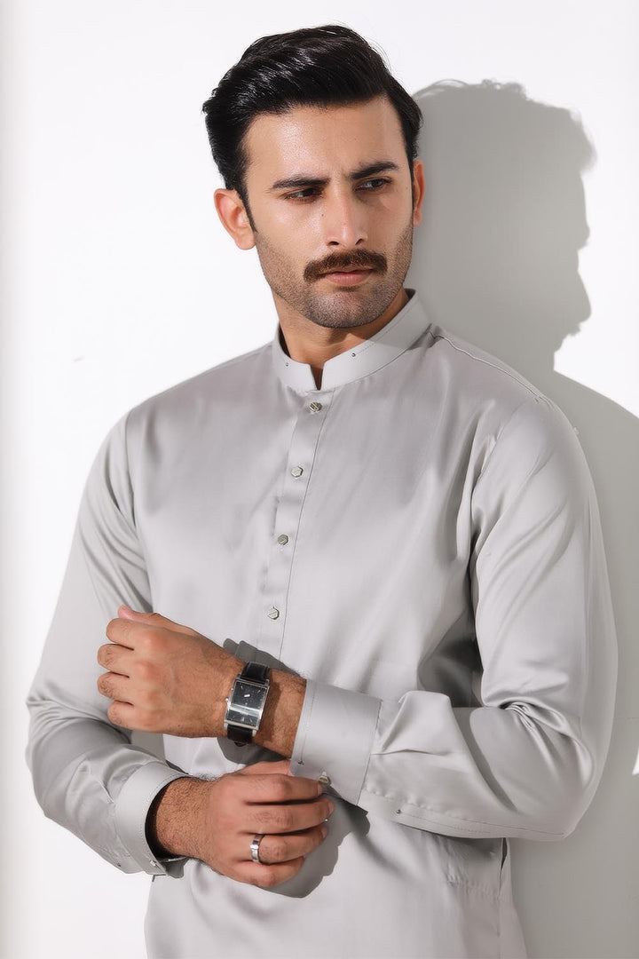 Light Grey Blended Casual Shalwar Kameez For Men - Prime Point Store