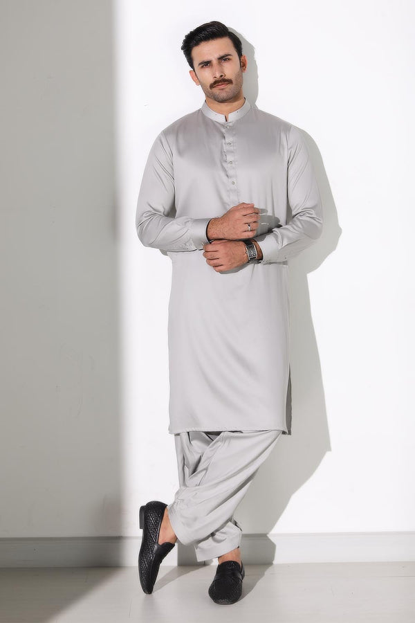 Light Grey Blended Casual Shalwar Kameez For Men - Prime Point Store