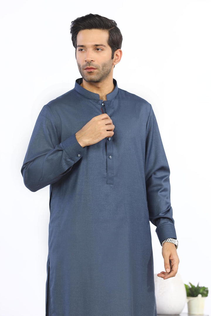 Deep Blue Woolen Fabric Shalwar Kameez - Prime Point Store