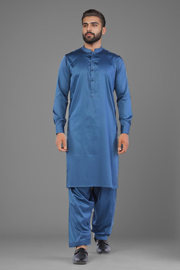 Teal Blended Casual Shalwar Kameez For Men - Prime Point Store