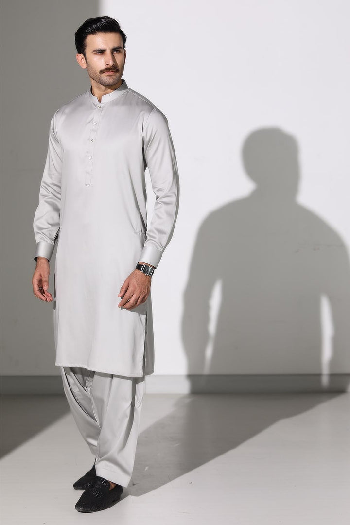 Light Grey Blended Casual Shalwar Kameez For Men - Prime Point Store