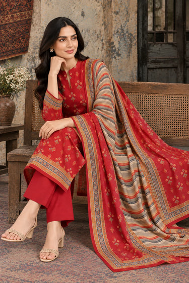 3 Piece - Printed Khaddar Suit