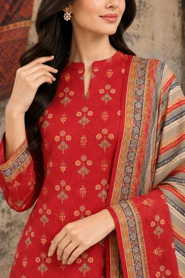 3 Piece - Printed Khaddar Suit