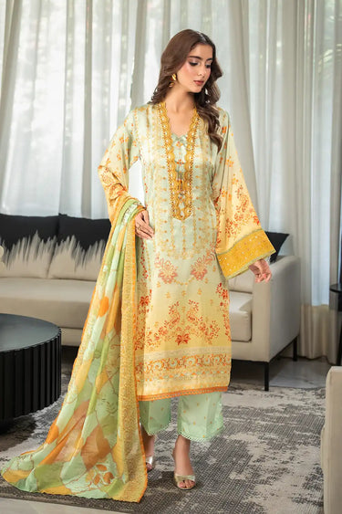 3 Piece - Embroidered Shamooz Silk Suit