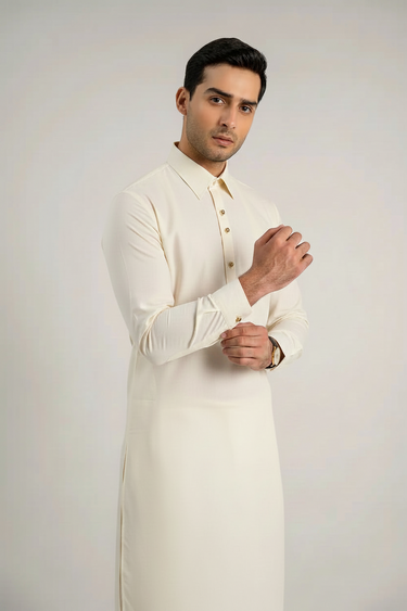 Men's Blended Kameez Shalwar – OFF WHITE
