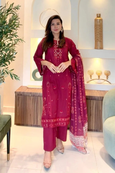 3 PIECE - EMBROIDERED CAMBRIC SUIT