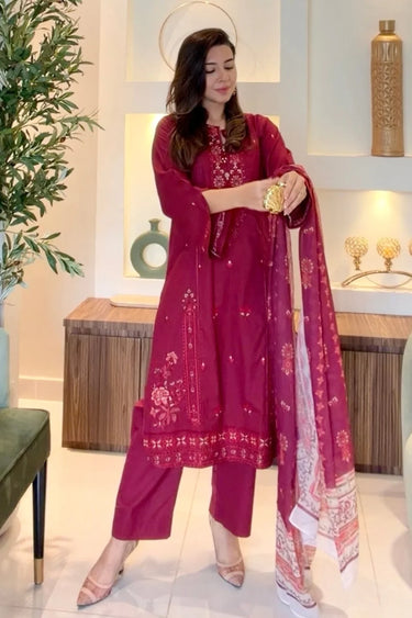 3 PIECE - EMBROIDERED CAMBRIC SUIT