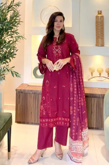 3 PIECE - EMBROIDERED CAMBRIC SUIT