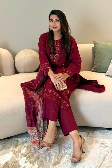 3 PIECE - EMBROIDERED CAMBRIC SUIT
