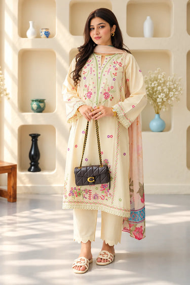 3 PIECE - EMBROIDERED CAMBRIC SUIT