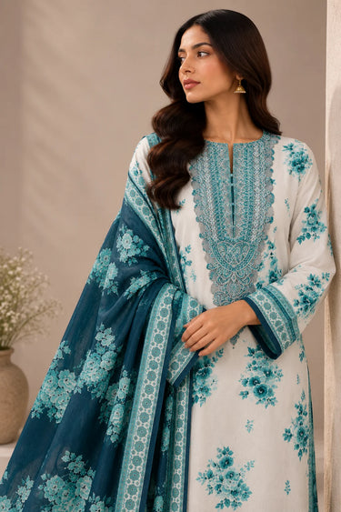 3 PIECE - EMBROIDERED CAMBRIC SUIT