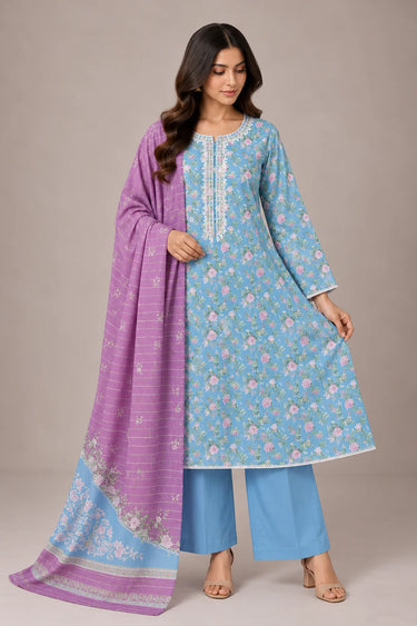 3 PIECE - EMBROIDERED CAMBRIC SUIT
