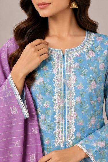 3 PIECE - EMBROIDERED CAMBRIC SUIT