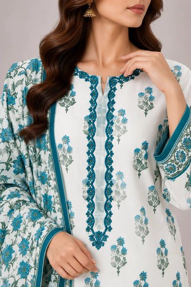 3 PIECE - EMBROIDERED CAMBRIC SUIT
