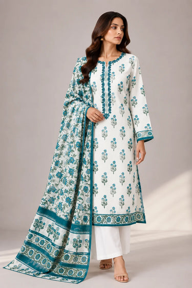 3 PIECE - EMBROIDERED CAMBRIC SUIT