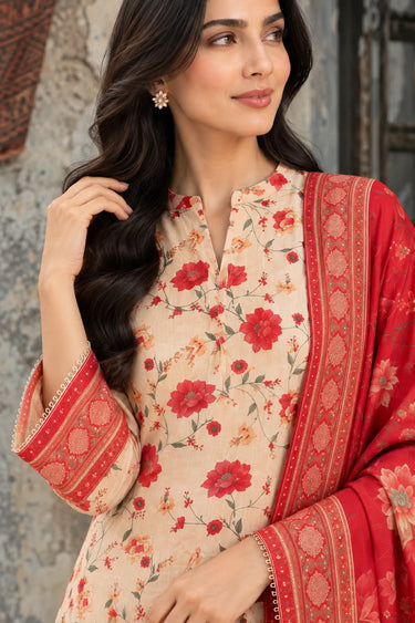 3 Piece - Printed Khaddar Suit