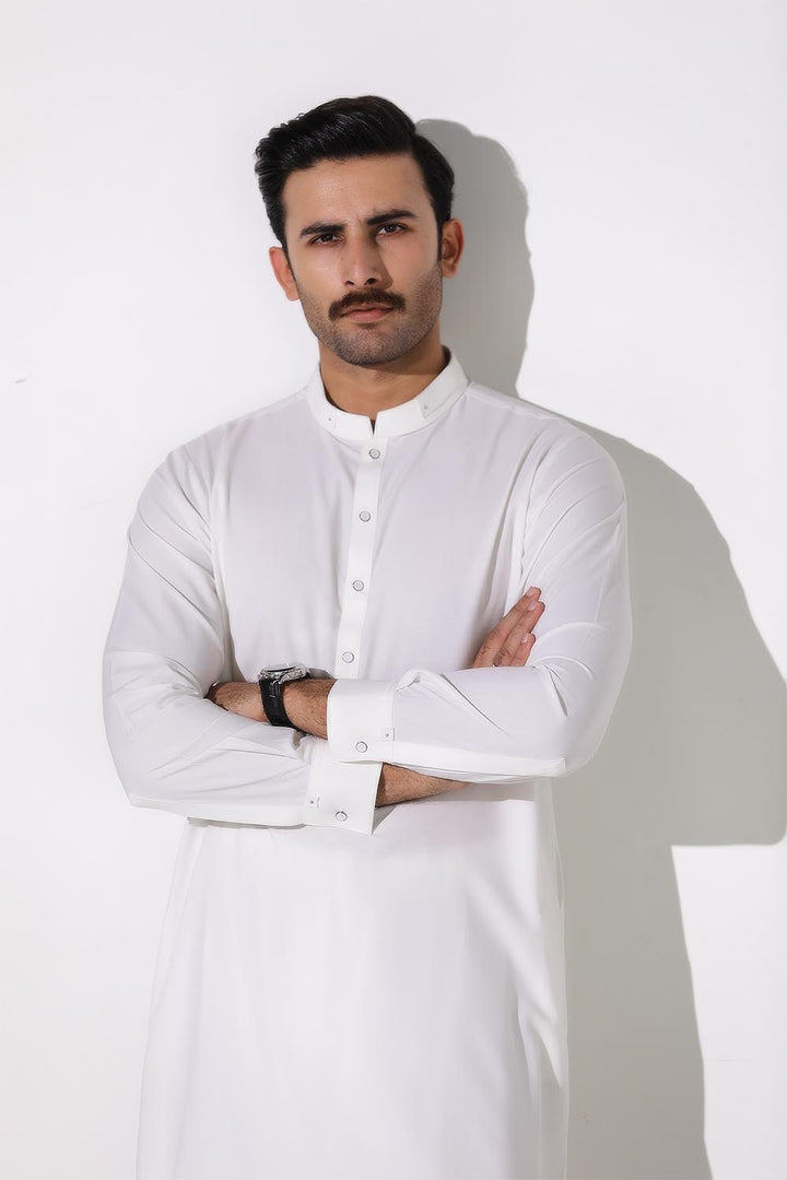 Off White Blended Casual Shalwar Kameez For Men - Prime Point Store