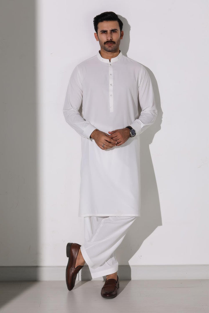 Off White Blended Casual Shalwar Kameez For Men - Prime Point Store