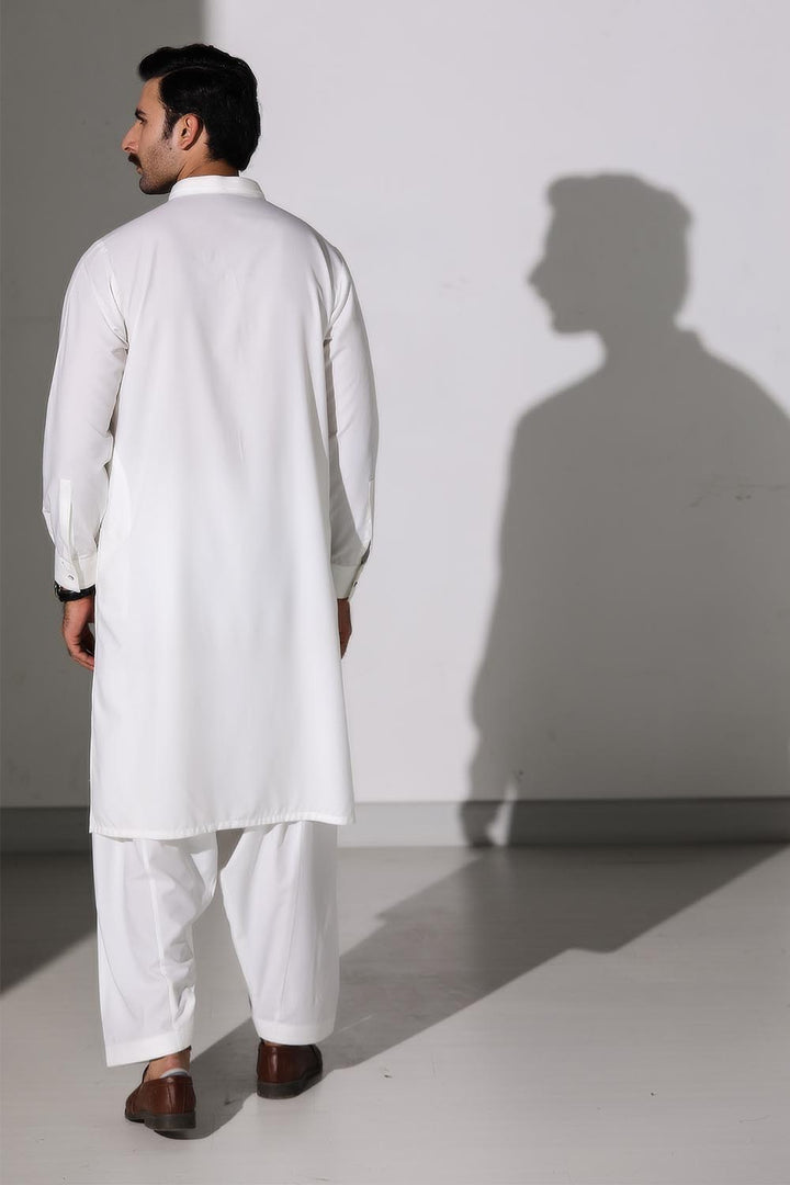 Off White Blended Casual Shalwar Kameez For Men - Prime Point Store